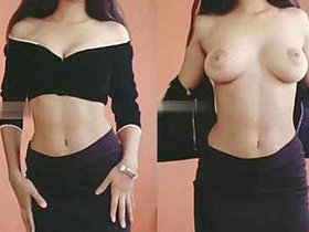 A seductive Indian woman takes off her dress, unveiling her entire body