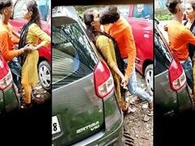 Girl caught making out with lover on the street in car in Desi mms video
