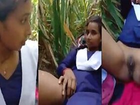 Naughty teenage girl shows her bald XXX pussy outdoors in MMS video