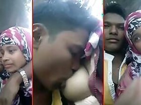 Tamil guy sucks and licks girl's nipples from soft to make it hard, outdoor sex