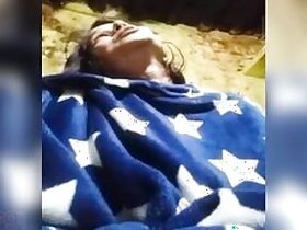 Slutty Indian woman masturbates with big XXX melons in blanket poses