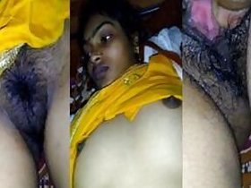 The shy Indian exposed the pretty lady's hairy pussy