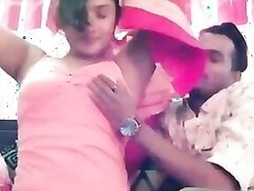 Man touching Desi's tits and kissing nipples in home XXX video