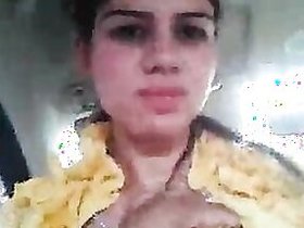 Punjabi big-boob show of glamorous girlfriend in the car