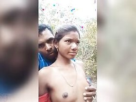 Tribal village XXX wife presses her tits outdoors MMS