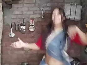 Desi girl with a sexy belly button in a red and blue sari