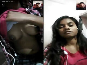 Pretty girl with big boobs on a video call