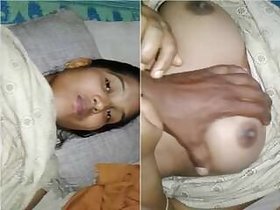 Pretty girl presses her breasts and fucks