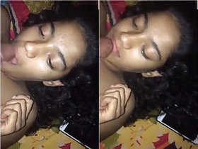 Pretty girl gives a blowjob and Lover cum on her body Part 2